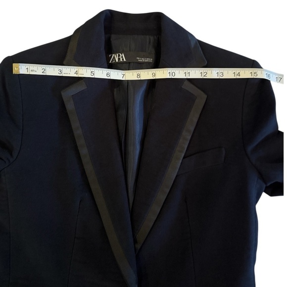 ZARA Navy Blue Velvet Contrasting Blazer Sz S Minimalist Classic Chic - Picture 8 of 13